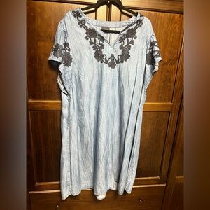 J.Jill denim floral detail flutter sleeve knee length dress size 2x